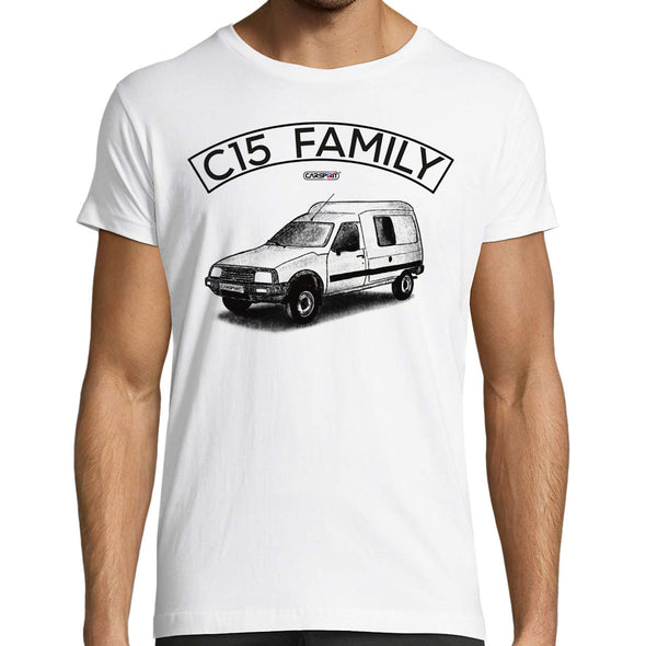 T-Shirt Blanc C15 Family, voiture ancienne française, vintage collection | 100% coton