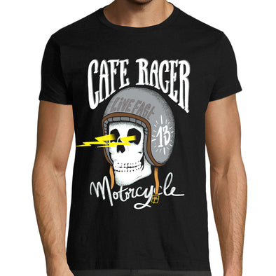 T-Shirt Noir Homme Motard | Manches courtes, 100% coton | moto Cafe Racer motorcycle