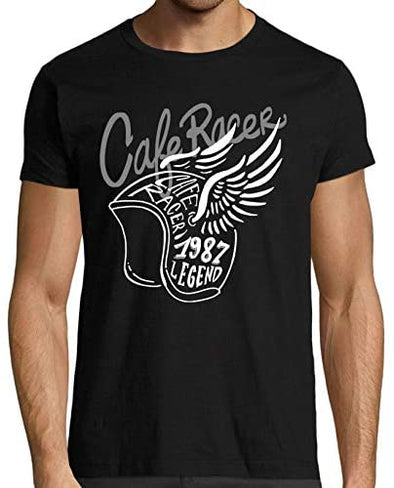 T-Shirt Noir Cafe Racer Casque ailes