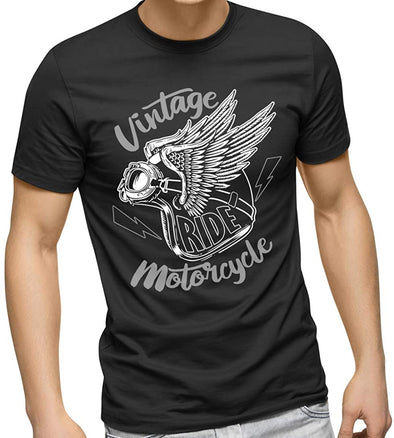 T-Shirt Noir Homme Moto Vintage Motorcycle | manches courtes 100% coton | idée cadeau motard biker