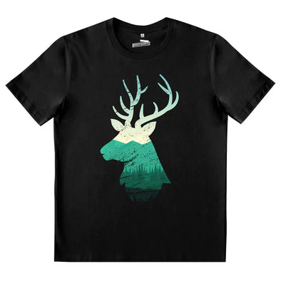 T-Shirt Noir 100% coton Silhouette Cerf | Animaux de la Foret | imprimé haute résolution maxishirt.fr