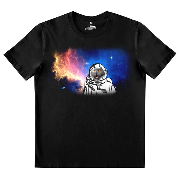 T-Shirt Noir 100% coton Humour | Fan Chat | Space Cat #1