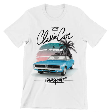 T-Shirt Blanc Vintage Classic Car in summer Maxi-Shirt