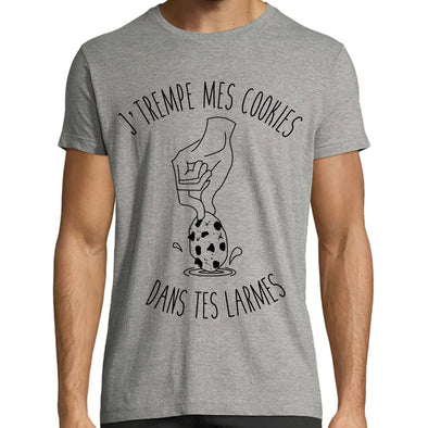 T-Shirt Humour Gris chiné Homme | J'trempe mes cookies dans tes larmes | 100% coton maxishirt.fr