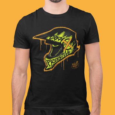 T-Shirt Noir Homme Imprimé Casque Motocross fluo | manches courtes, 100% coton, Coupe régulière Maxi-Shirt