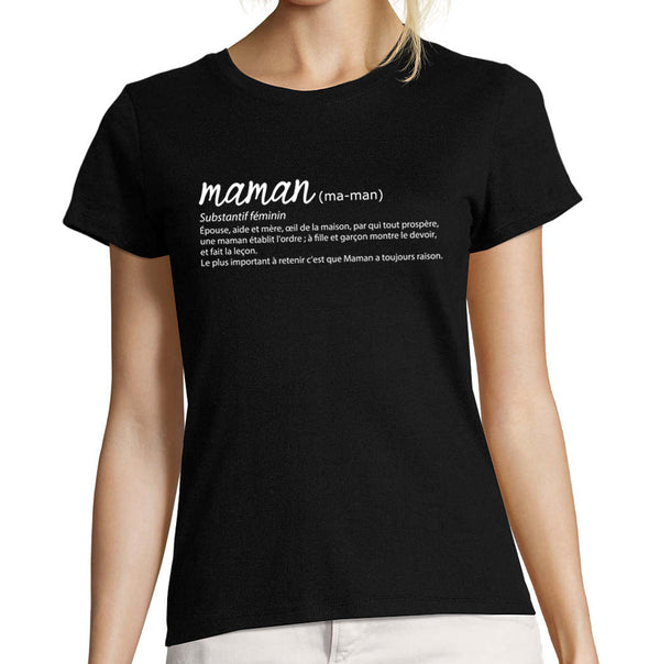 T-Shirt pour Femme La Définition de Maman | humour idée cadeau fête des mères | 100% coton, coupe Fit