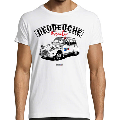 T-Shirt homme voiture dessin 2cv Deudeuche Family | manches courtes, 100% coton | idée cadeau automobile