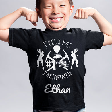 T-Shirt personnalisé enfant - Fortnite Battle Royale - Personnalisable avec prénom - idée cadeau petit frère fan jeux vidéos, geek
