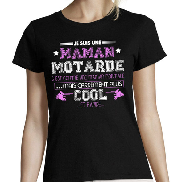 T-Shirt Noir Femme 100% coton | Maman Motarde | idée cadeau fête des mères