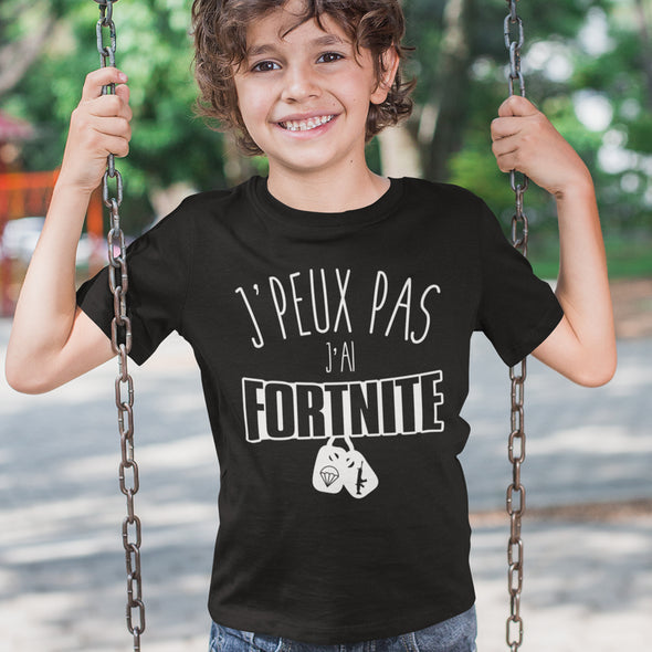 T-Shirt Noir Enfant | J'peux pas j'ai Fortnite | manches courtes, 100% coton, idée cadeau garçon geek