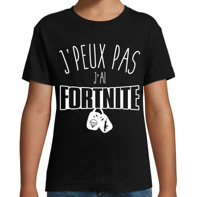 T-Shirt Noir Enfant | J'peux pas j'ai Fortnite | manches courtes, 100% coton, idée cadeau garçon geek Maxi-Shirt