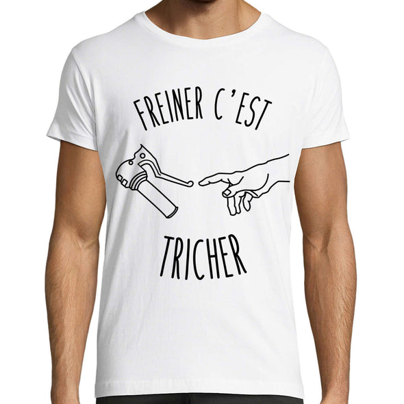 T-Shirt humour Moto Blanc, Freiner c'est tricher