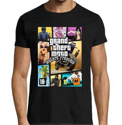 T-Shirt Noir Homme Style GTA 6 version Moto | manches courtes, 100% coton | idée cadeau motard Maxi-Shirt