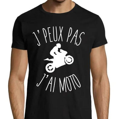 T-Shirt noir Homme humour | J'Peux Pas J'ai Moto | idée cadeau Motard | manches courtes Maxi-Shirt