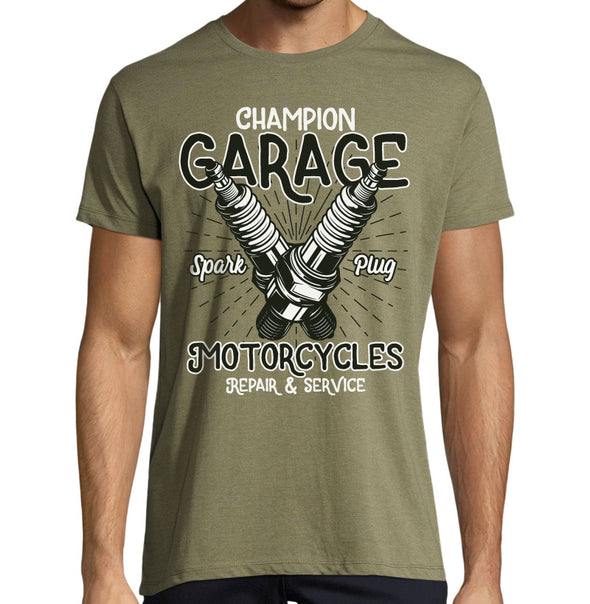 T-Shirt Moto Kaki Chiné, Champion Garage
