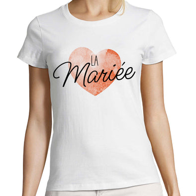 T-Shirt Femme coupe ajustée | La Mariée ou Team Bride | EVJF | Coeur aquarelle | 100% coton, tissu épais