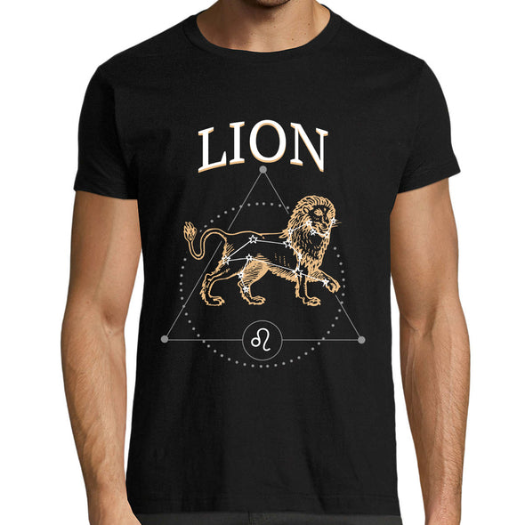T-Shirt noir Lion | 100% coton | Signe Astrologique | Horoscope | Astrologie