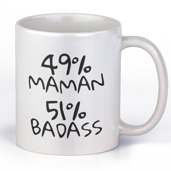 Mug humour Femme | 49% maman 51% badass | En céramique | imprimé des 2 côtés