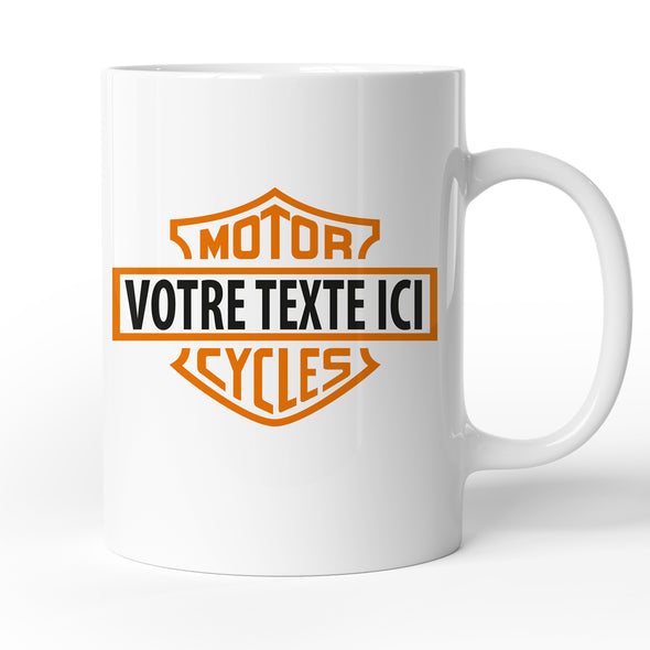Mug Moto personnalisable avec votre texte | idée cadeau motard fan harley davidson | en céramique | Blanc brillant