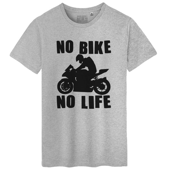 T-Shirt Motard No Bike No Life | gris chiné | 100% coton