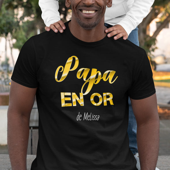 T-Shirt Papa en Or personnalisable | idée cadeau tshirt personnailsé | prénom au choix | 100% coton
