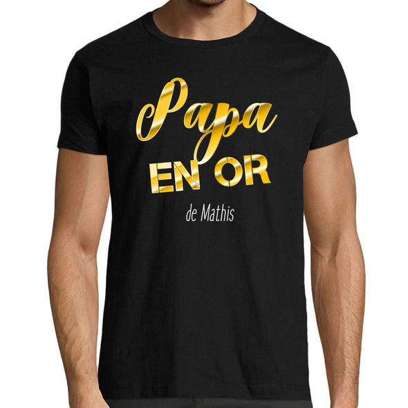 T-Shirt Papa en Or personnalisable | idée cadeau tshirt personnailsé | prénom au choix | 100% coton