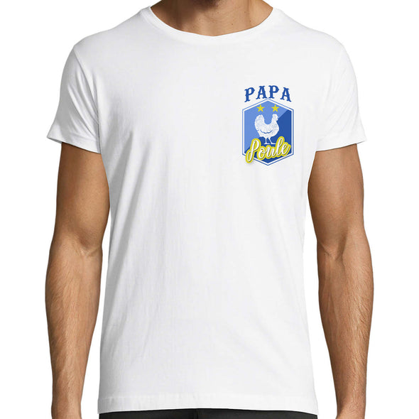 T-Shirt Blanc Homme Papa Poule imprimé côté coeur | idée cadeau tshirt fête des pères  | 100% coton