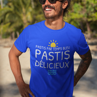 T-Shirt été Homme | Humour Apéro | Pastis par Temps Bleu Pastis délicieux | 100% Coton, imprimé en France…