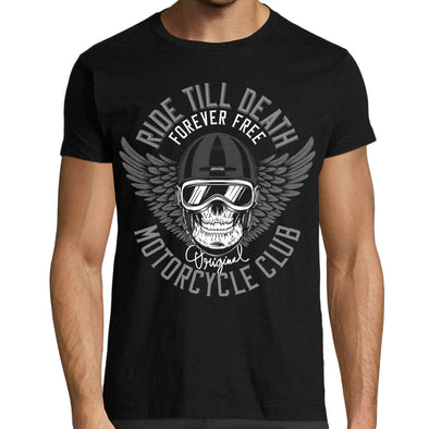 T-Shirt noir Homme, Ride till death | Forever Free | idée cadeau biker motard | manches courtes