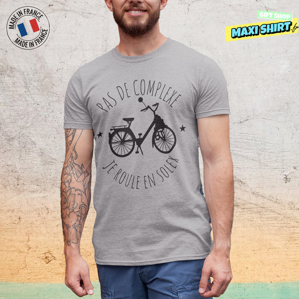 T-Shirt Homme Gris chiné | Pas de Complexe Je roule en Solex | 100% coton, 190gr/m²