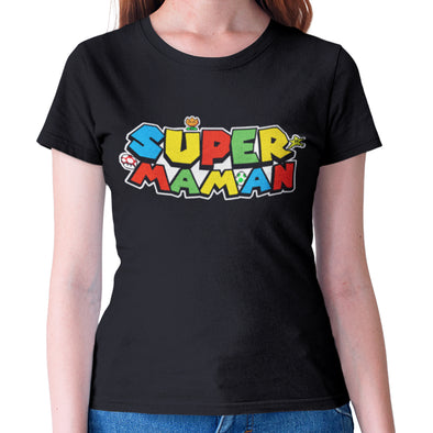 T-Shirt Femme geek, Super Maman, style Mario, 100% coton, coupe ajustée