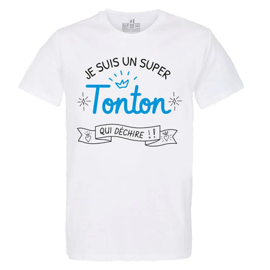 T-Shirt Blanc Homme Super Tonton qui Déchire | idée cadeau parrain | 100% coton | Coupe régulière Maxishirt.fr