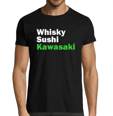 T-Shirt noir Homme moto Humour sushi kawasaki | Manches courtes 100% coton | idée cadeau Motard Maxi-Shirt