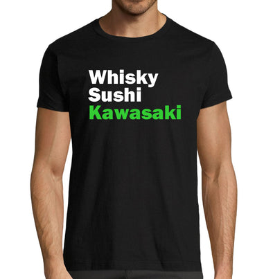 T-Shirt noir Homme moto Humour sushi kawasaki | Manches courtes 100% coton | idée cadeau Motard