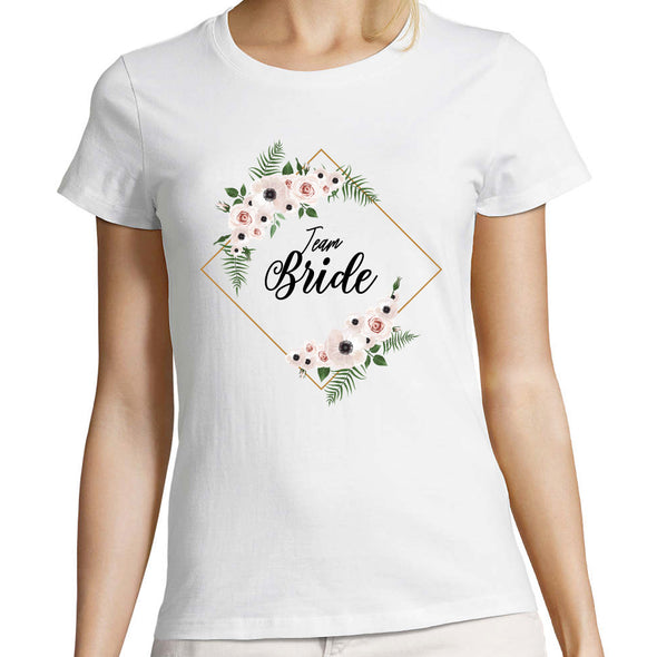 T-Shirt EVJF "Team Bride" ou "La Mariée" | Cadre foral | 100% coton, tissu épais, coupe ajustée