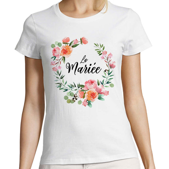T-Shirt Team Bride | la Mariée | EVJF | Fleurs aquarelle | 100% coton, tissu épais, coupe ajustée