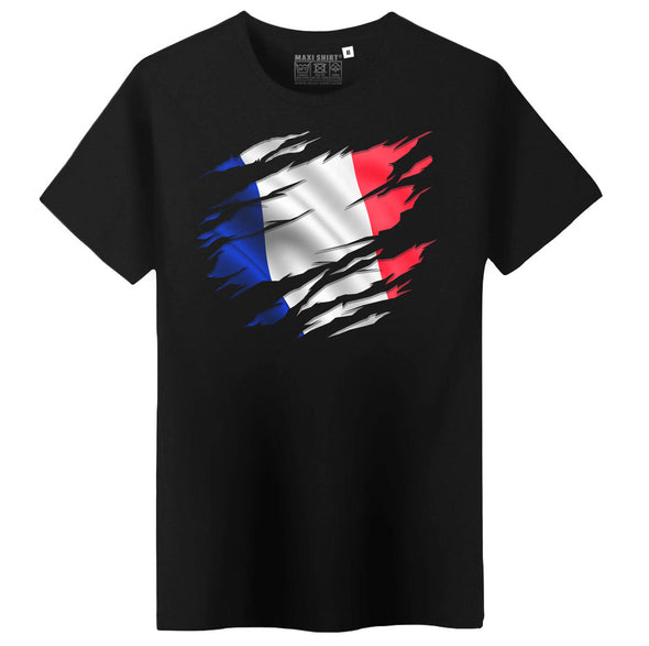 T-Shirt Noir Homme Drapeau France