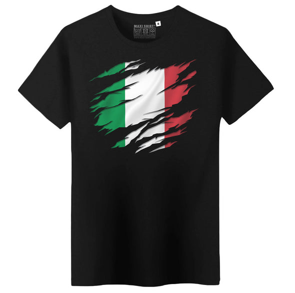 T-Shirt Noir Homme Drapeau Italie