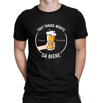 T-Shirt Humour idée Cadeau | Tout travail mérite sa bière | 100% Coton, Tissu épais Maxi-Shirt