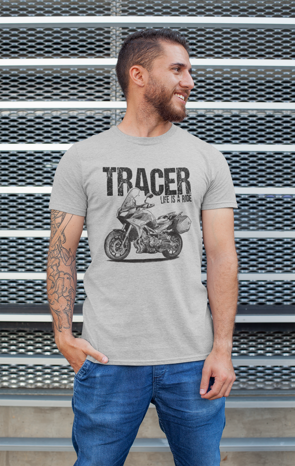 Motard Français T-Shirt Moto Homme | Illustration Fan Art Tracer 900 GT | Gris chiné, épais, 100% Coton