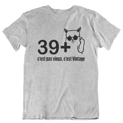 T Shirt 40 ans homme | gris chiné | idée cadeau t-shirt anniversaire | humour chat