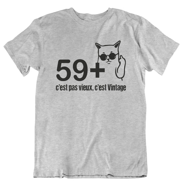 T Shirt 60 ans homme | gris chiné | idée cadeau t-shirt anniversaire | humour chat