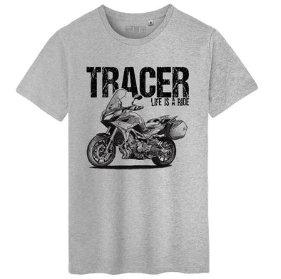 T-Shirt Gris Homme Motard | Illustration Fan Art Tracer 900 GT | Gris chiné, épais, 100% Coton Maxi-Shirt