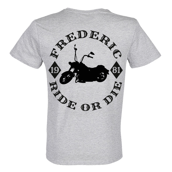 T-Shirt Biker gris chiné Personnalisé au DOS | idée cadeau motard | 100% coton, coupe régulière, grammage lourd