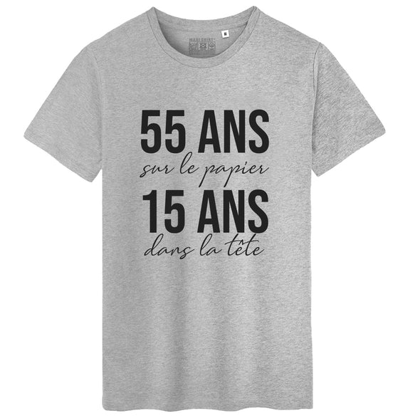 T-Shirt personnalisable avec votre âge | 40 ans sur le papier, 20 ans dans la tête | idée cadeau anniversaire personnalisé