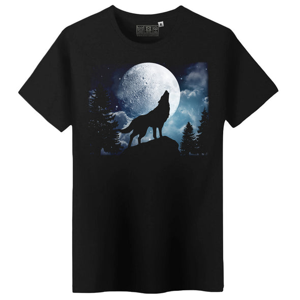 T-Shirt imprimé Loup Solitaire Clair de Lune | 100% coton Bio, épais, coupe régulière | Doux et confortable