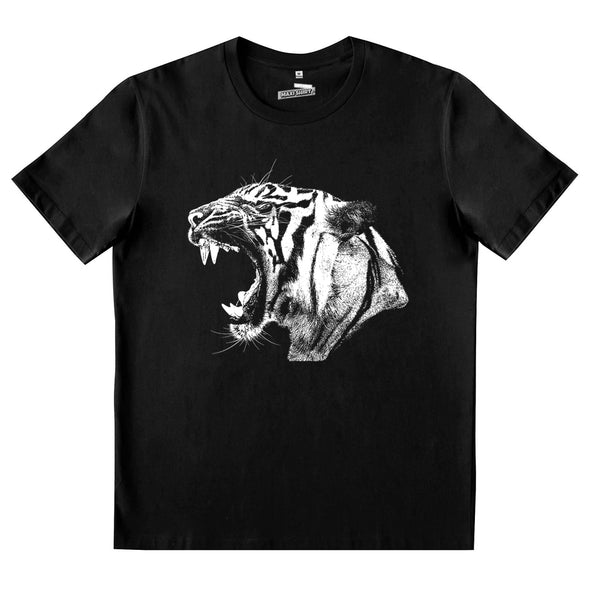 T-Shirt Noir 100% coton | White Tiger | Fan Animaux | Tigre Blanc
